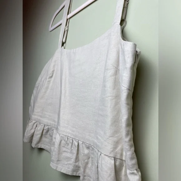 Linen Tank Ruffle Tan Beige Zip Up Side Adjustable Strap - Picture 3 of 8